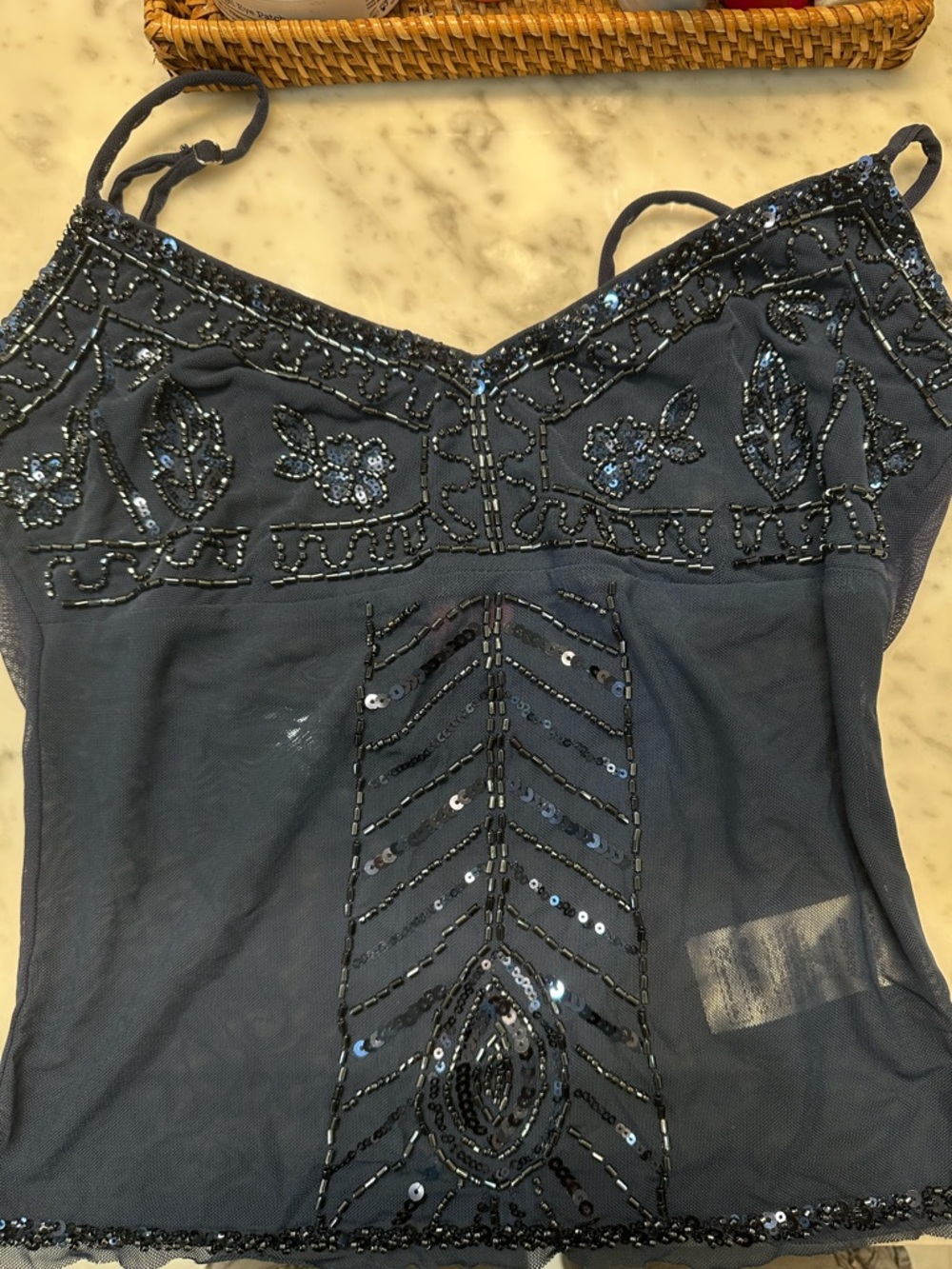 Edikted Beaded Navy Spaghetti-Strap Cami Top